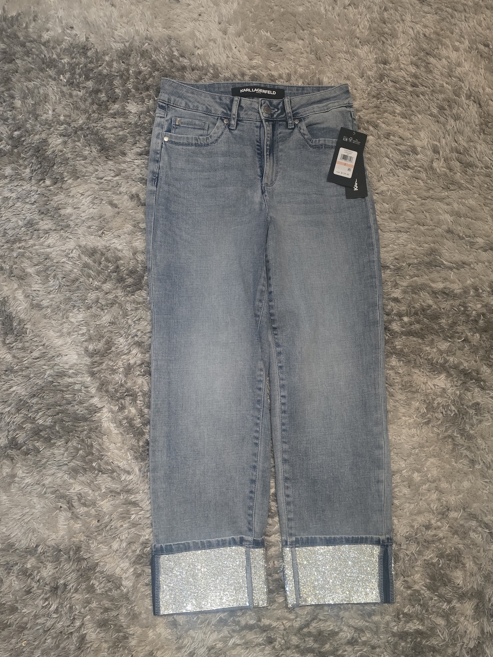 Karl Lagerfeld Light Blue Glitter Cuff Straight Jeans